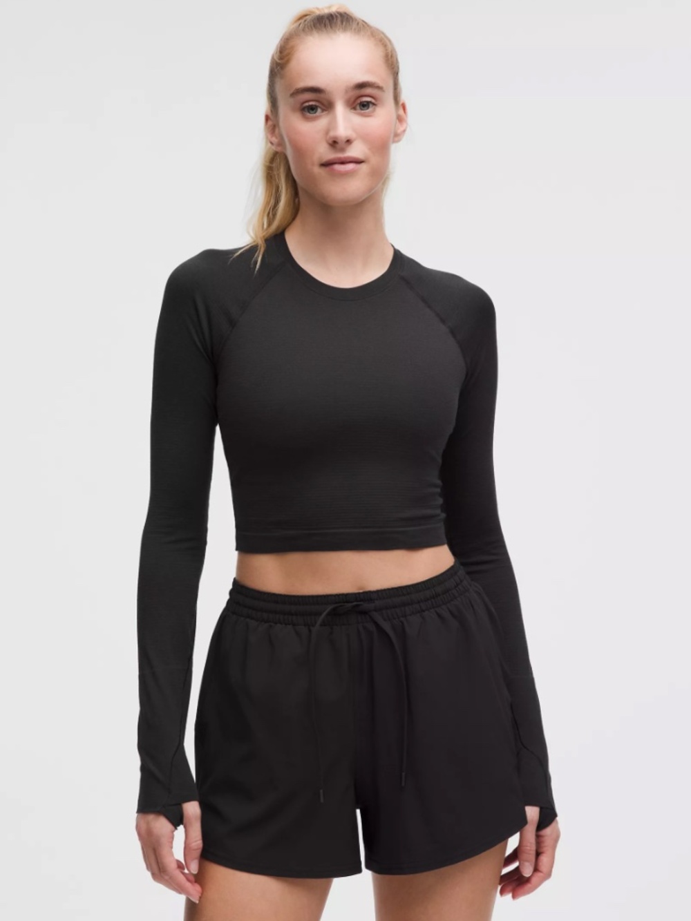 LULULEMON "Swiftly Tech Cropped Long-Sleeve Shirt" in Black: Sz 8